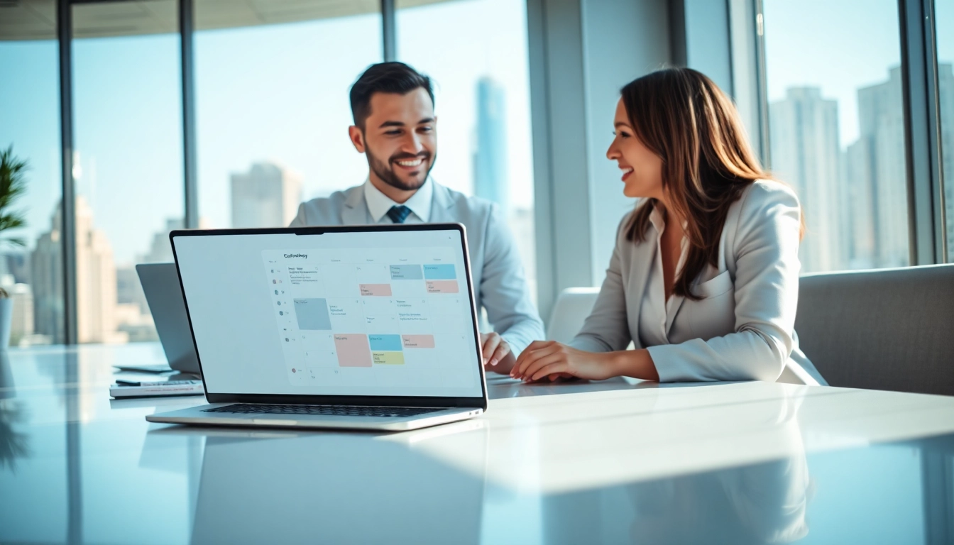 Eliminate scheduling back and forth with two professionals discussing a digital calendar tool.