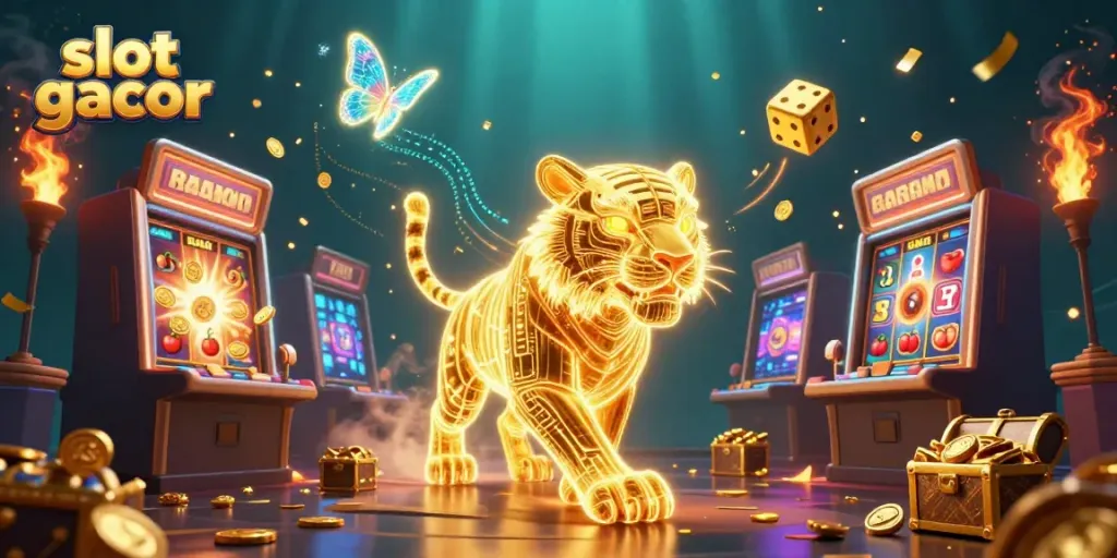 Experience thrilling action at slot gacor with golden tiger, jackpots, and vibrant casino elements