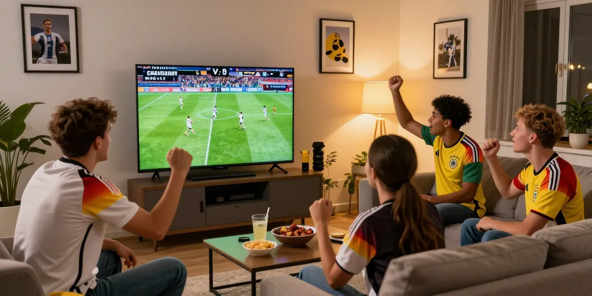 Exciting viewing moment of the Germany national football match, thefappening featured with fans cheering in stylish living room.