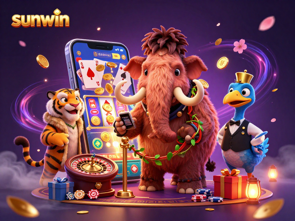 Experience thrilling wins with sunwin's exciting games, featuring VIP characters at a vibrant casino setting.