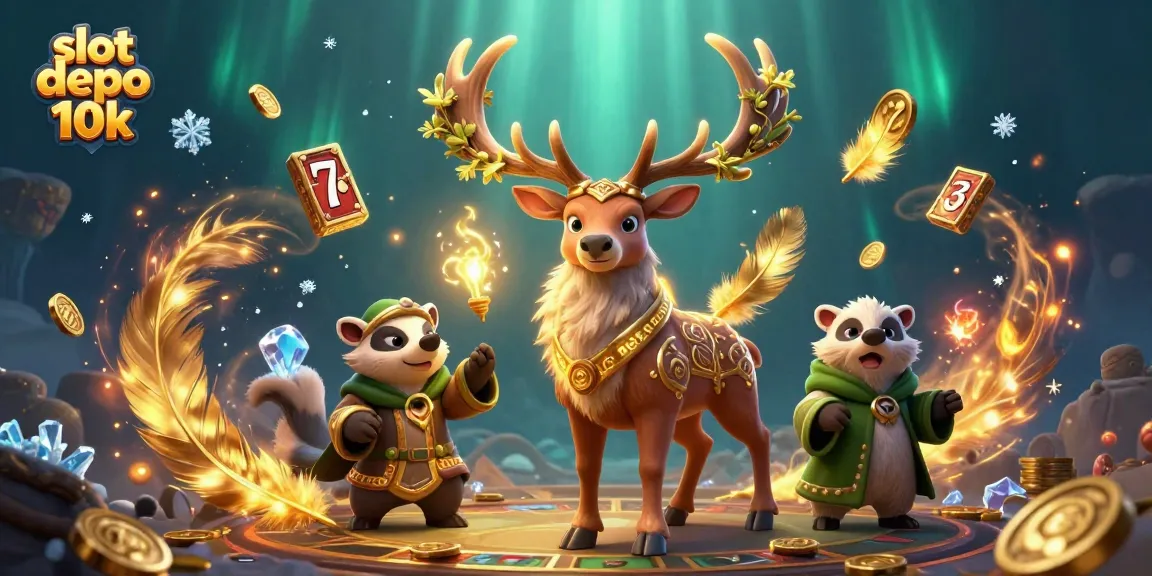 Spin the reels with slot depo 10k in a vibrant casino-like scene filled with excitement.
