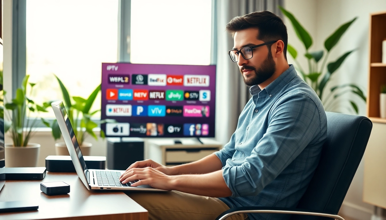 Engaging in a free iptv trial from a comfortable home office setting with technology around.