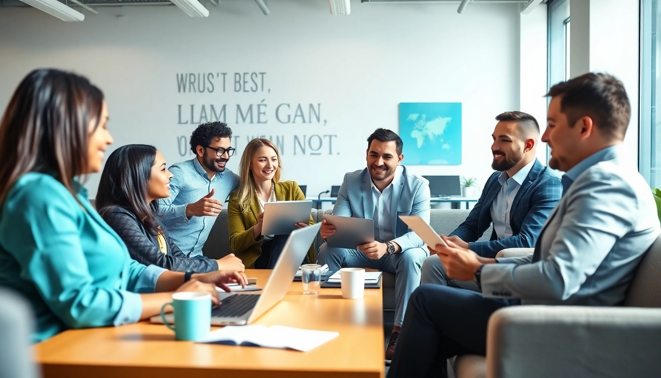 Recruiting agencies professionals collaborating in a modern office, emphasizing teamwork and diversity.
