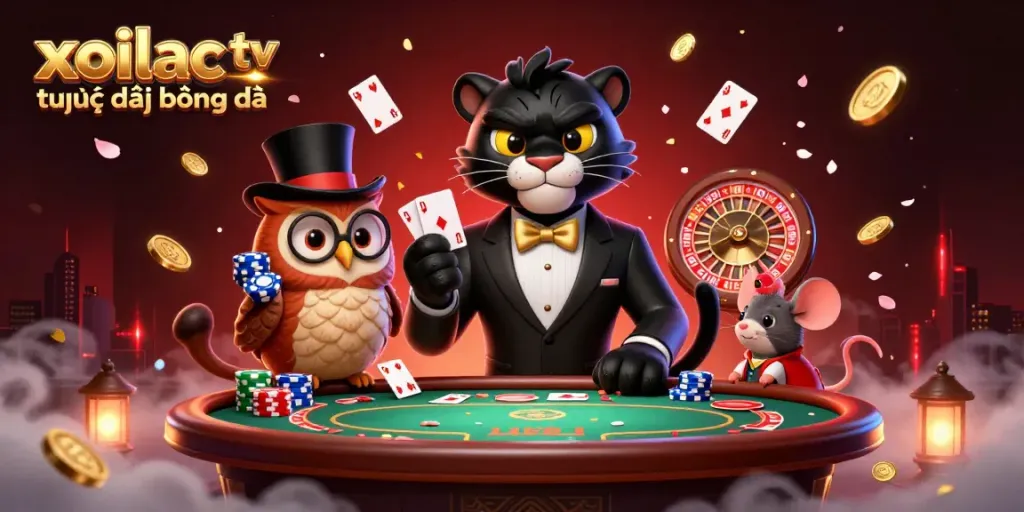 Xoilac TV trực tiếp bóng đá offers immersive gaming with a stylish panther dealer, emphasizing dynamic poker action.