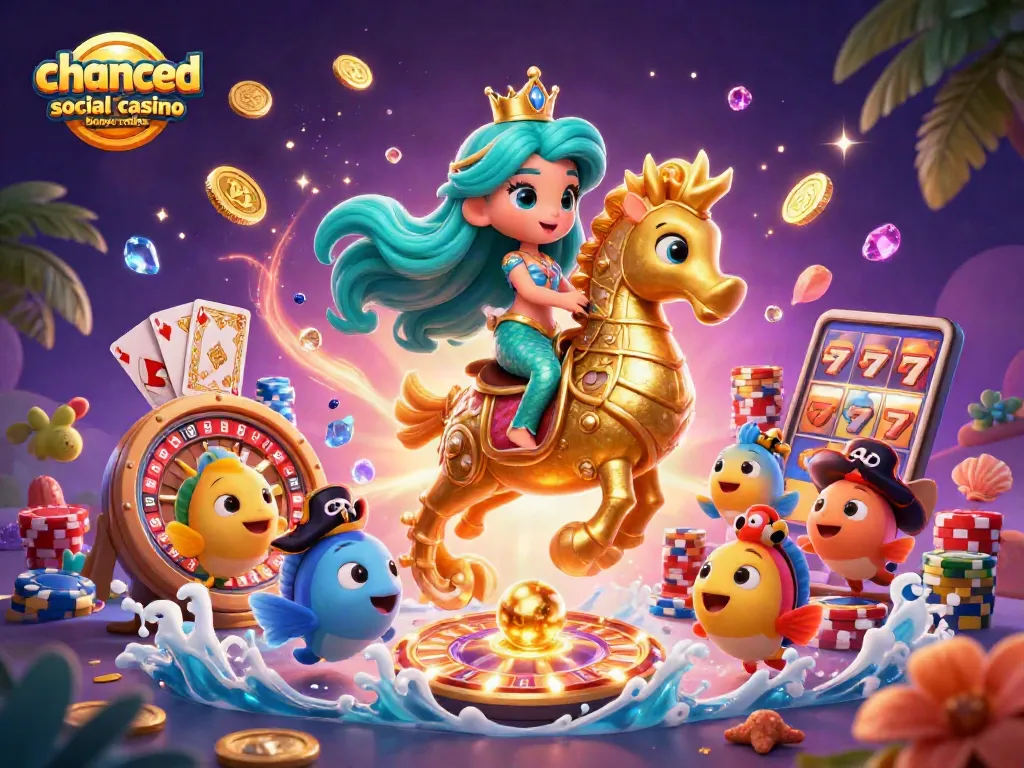Interact with the magical world of chanced social casino bonus codes featuring mermaids, seahorses, and golden treasures.