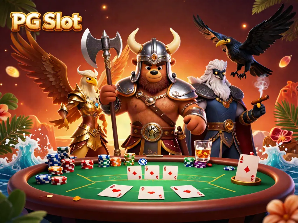Experience the thrill of PG Slot with vibrant characters, dynamic poker elements, and an enticing casino atmosphere.