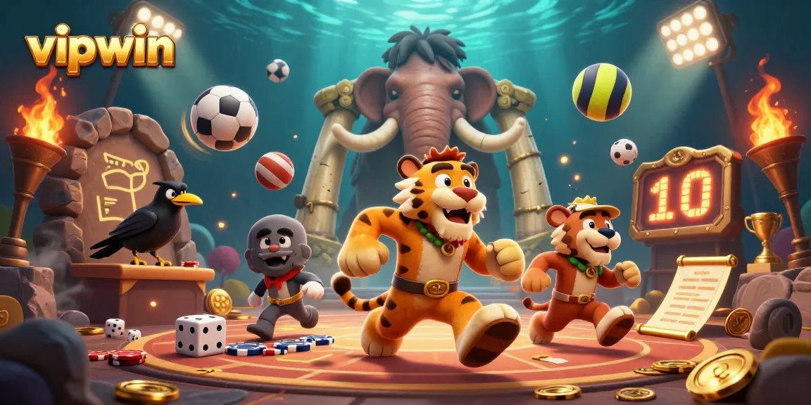 Experience the vibrant action of vipwin in this dynamic prehistoric casino illustration.
