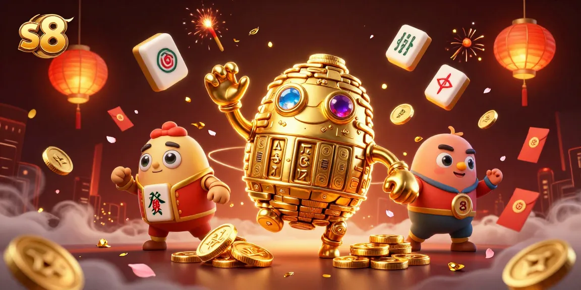 Experience exciting gameplay at S8, where golden golem and gaming symbols create a vibrant casino theme.