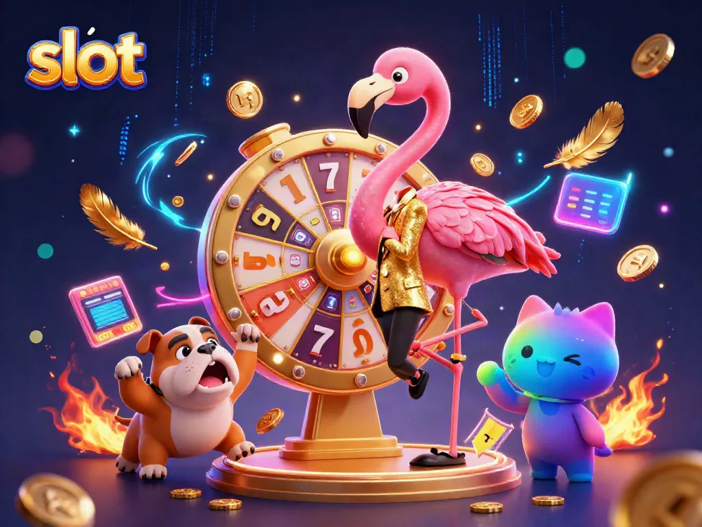 Spin to win at the slot game in this vibrant 3D illustration of exciting casino action.