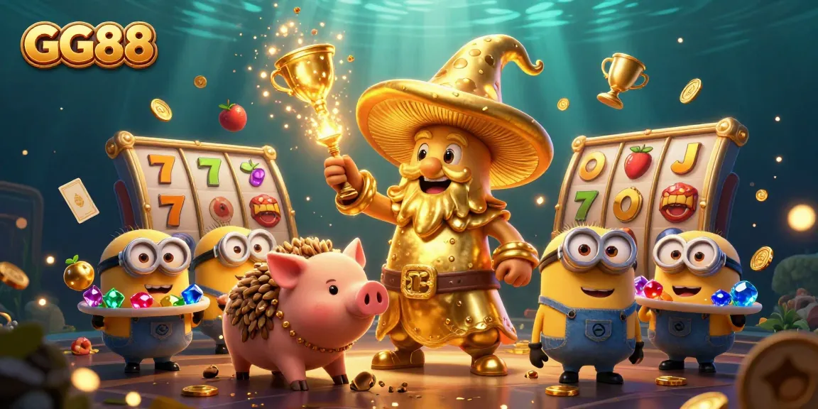 Engage in thrilling casino action with GG88's golden wizard and treasure-seeking pig.