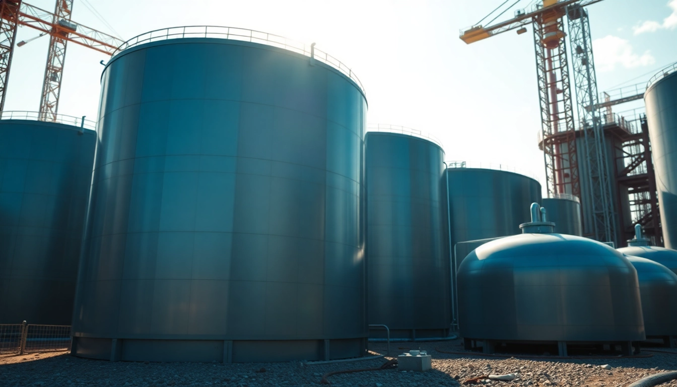 Above-Ground Storage Tank Design showcasing various industrial tank structures in a construction environment.