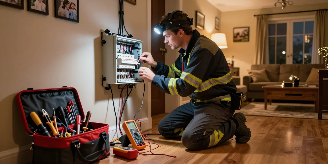 Cannock emergency electrician inspecting a fuse box in a residential setting with tools around