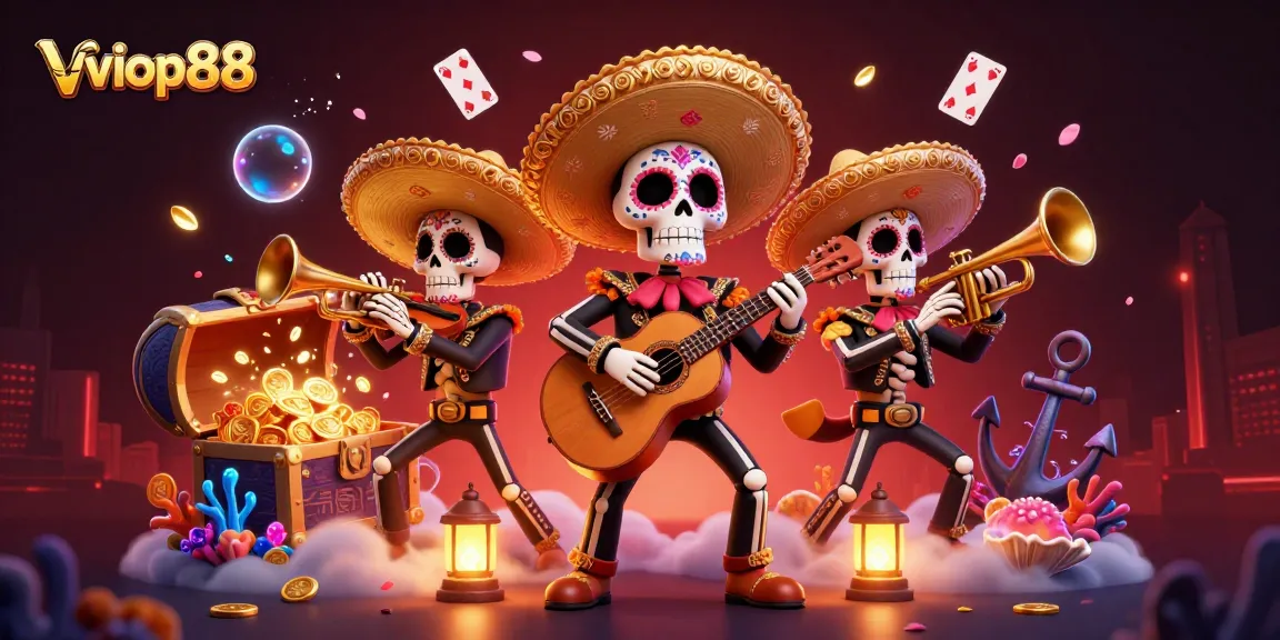 Engage in the lively atmosphere of viop88 with a vibrant mariachi band and dazzling casino elements.