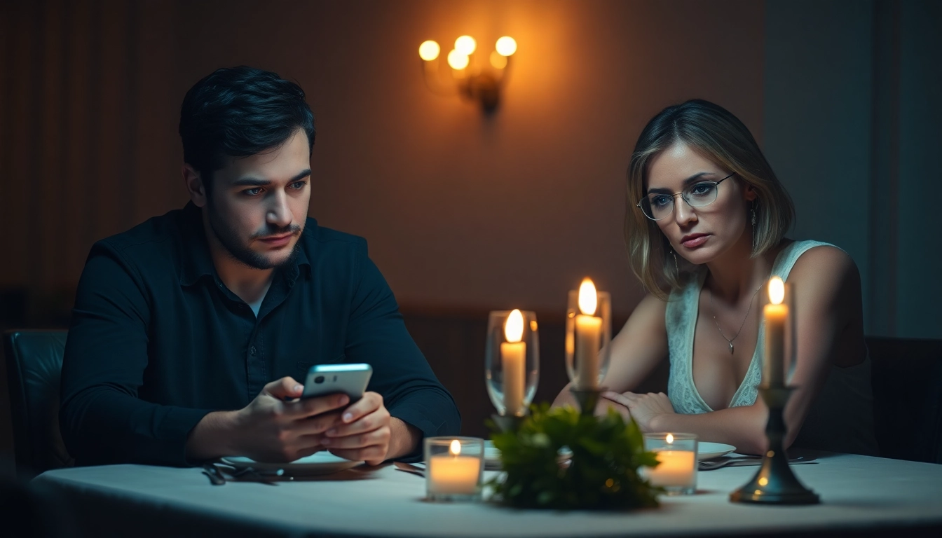 Recognizing signs of emotional affair in marriage with distracted couple at dinner table.