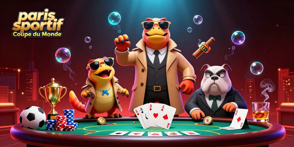 Pariez sur la Coupe du Monde avec trois raptors en trench coat dans un casino vibrant.