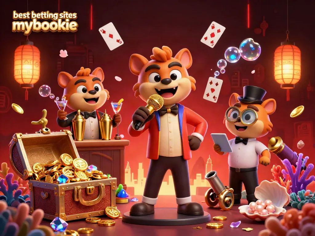 Join the fun at the best betting sites mybookie, featuring animated hyenas in a vibrant casino scene.