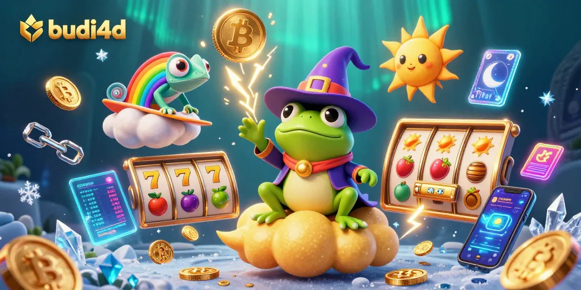 Spin to win with budi4d's exciting slot features, where golden coins rain down amidst vibrant gaming elements.