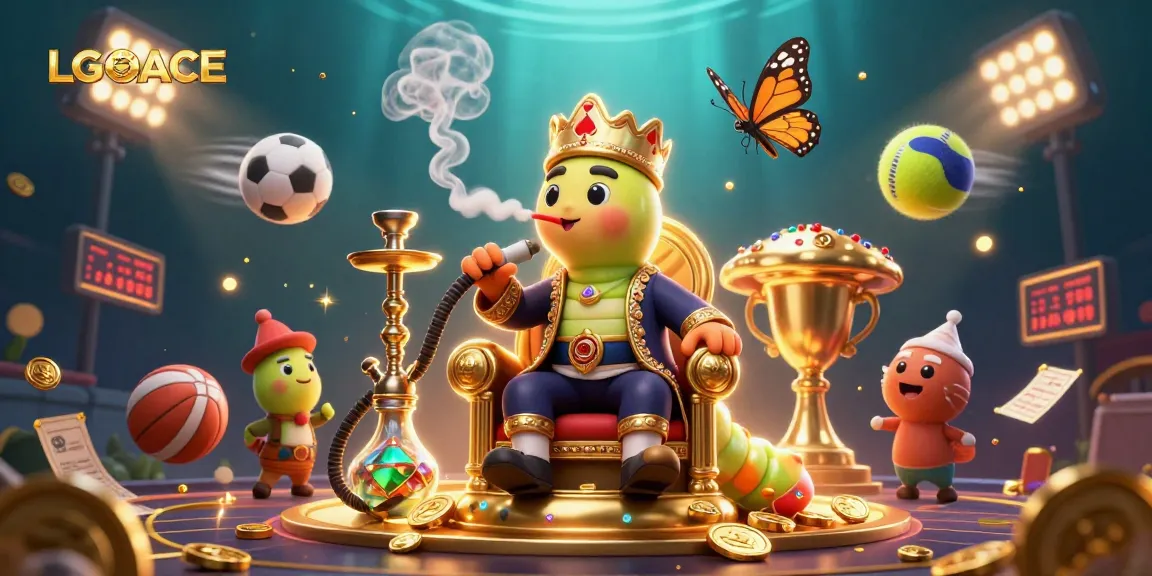 LGOACE presents an energetic casino scene with a caterpillar hookah-master and dynamic sports elements.