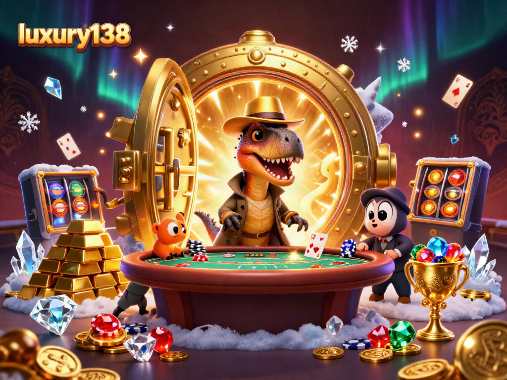 luxury138 menampilkan velociraptor dan stegosaurus di meja blackjack yang kaya emas