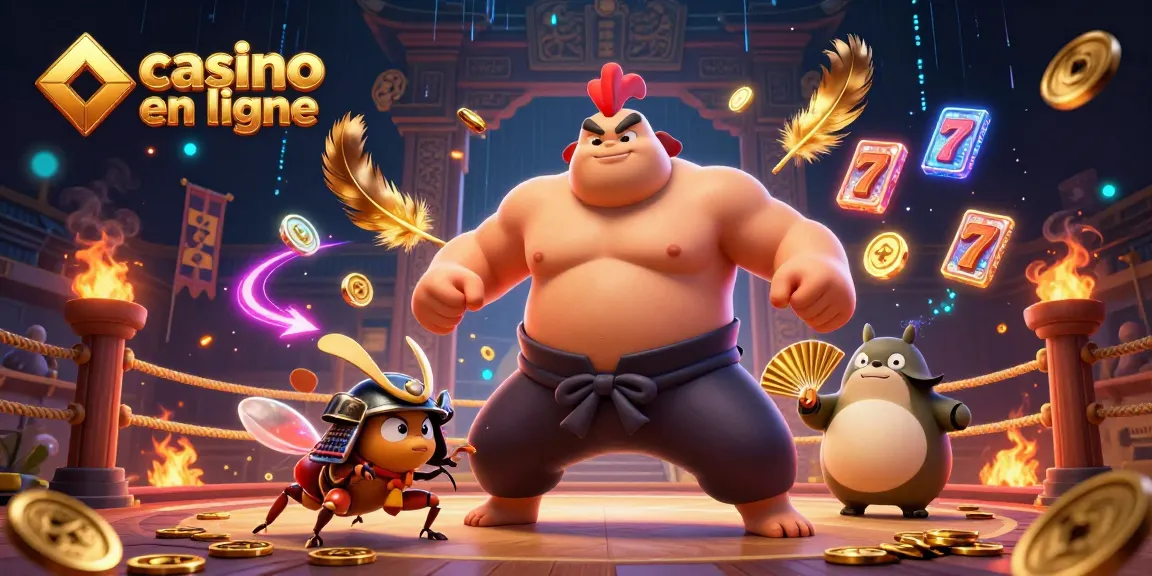 Vivez l'excitation du casino en ligne avec un combat spectaculaire de sumo et de samouraï.