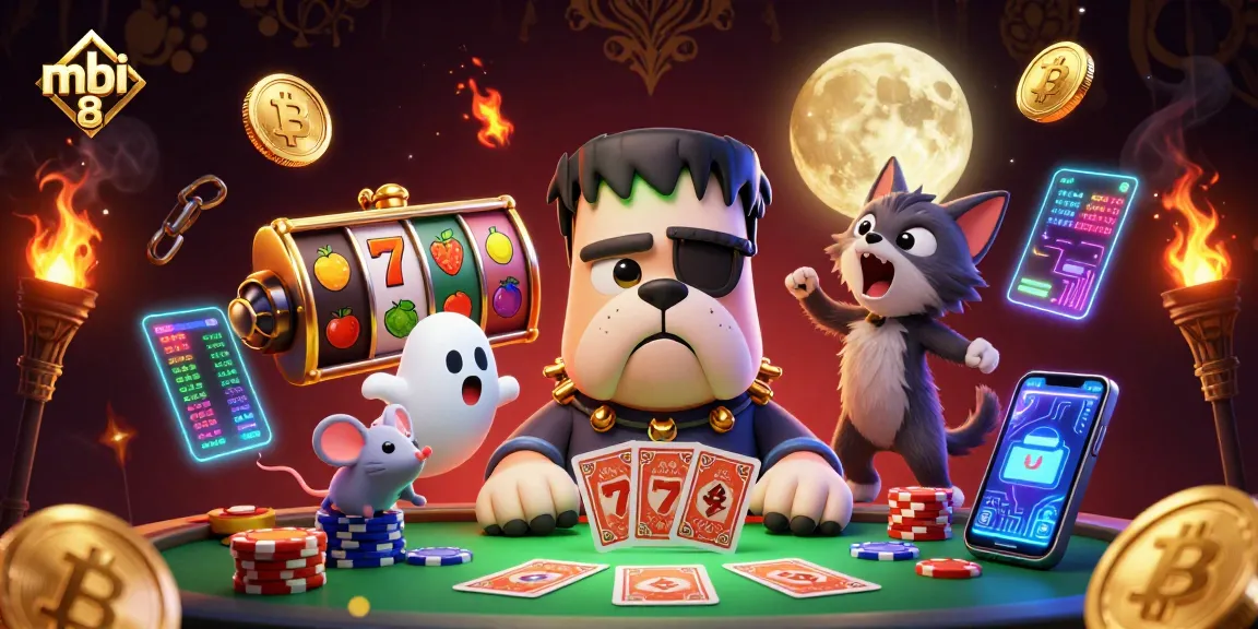 Experience thrilling action at mbi 8 with a vibrant casino scene featuring lively characters and game elements.