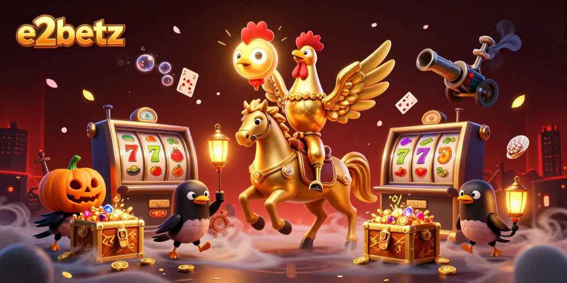 Experience the thrill of e2betz with a golden rooster in a vibrant casino scene.