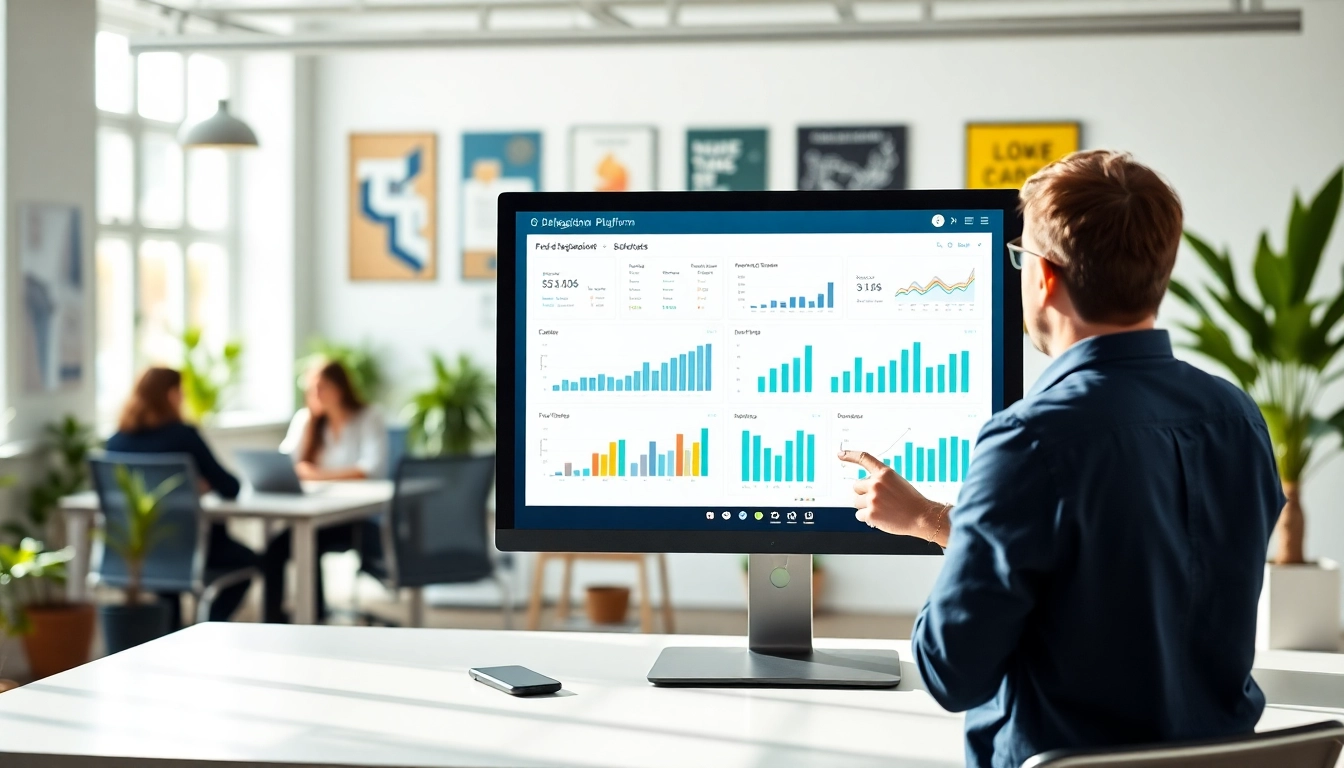 Engage with the sales delegation platform showcased in a bright office as a professional analyzes data.