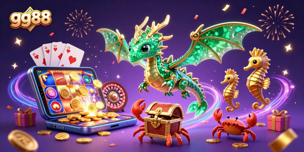 Experience the thrill of gg88 with a vibrant 3D sea dragon and gaming elements.