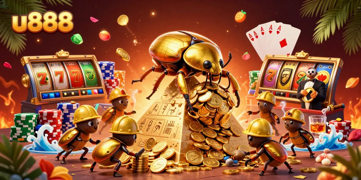 Experience the thrilling excitement of u888 with a golden beetle and rich casino elements.