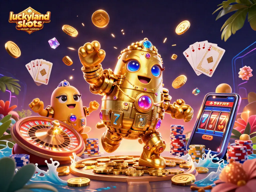 Win big at luckyland slots sister casinos with games and bonuses in a vibrant 3D scene.