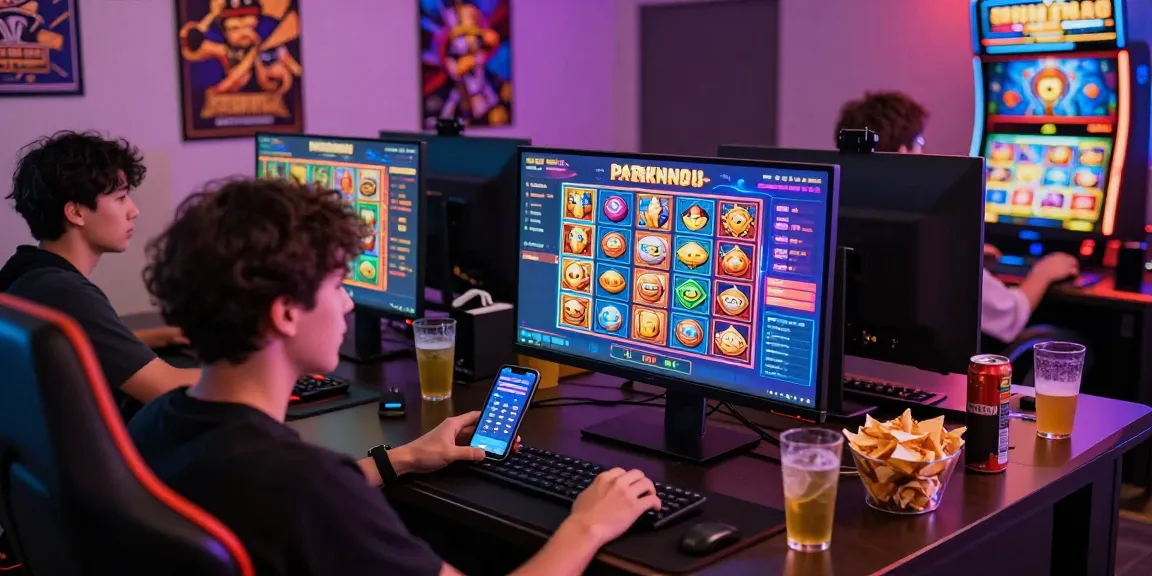 Exciting gaming scene at situs gacor with players enjoying vibrant slot games online, showcasing a lively atmosphere.