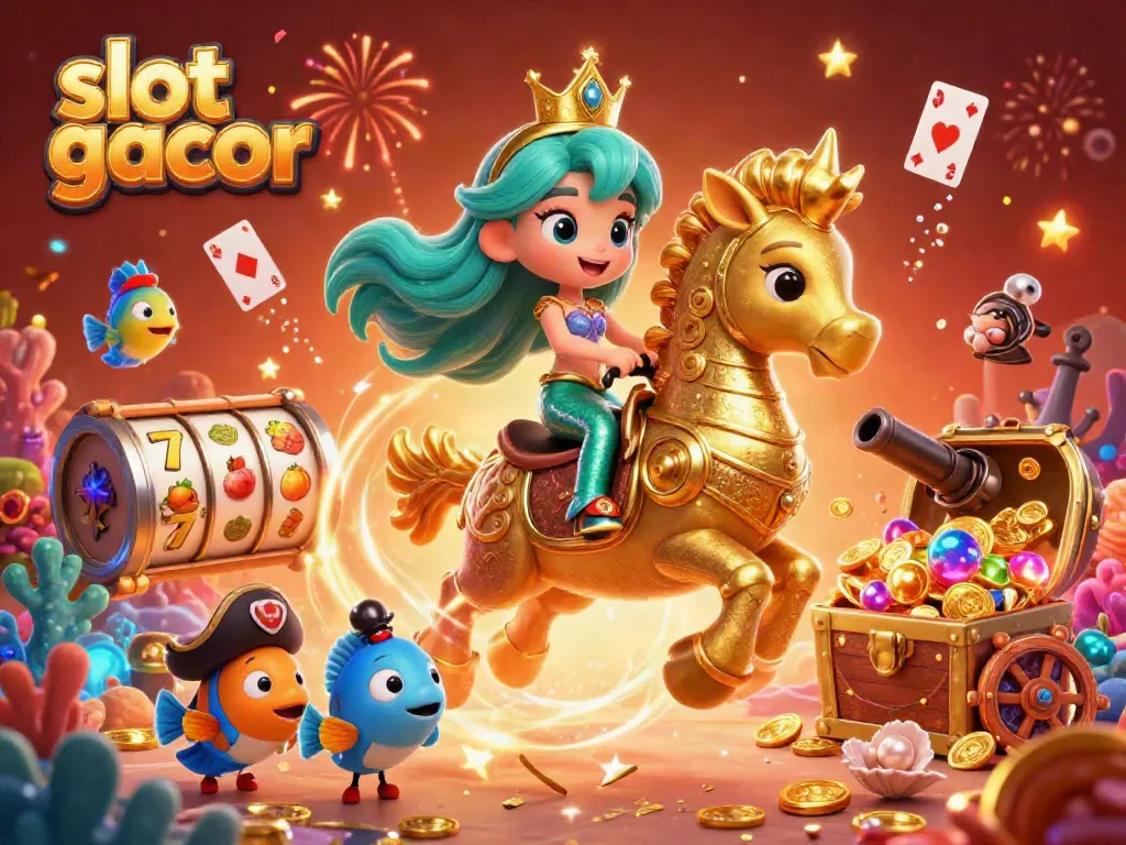 Engage with slot gacor in a colorful casino world, featuring vibrant characters and dynamic gaming elements.