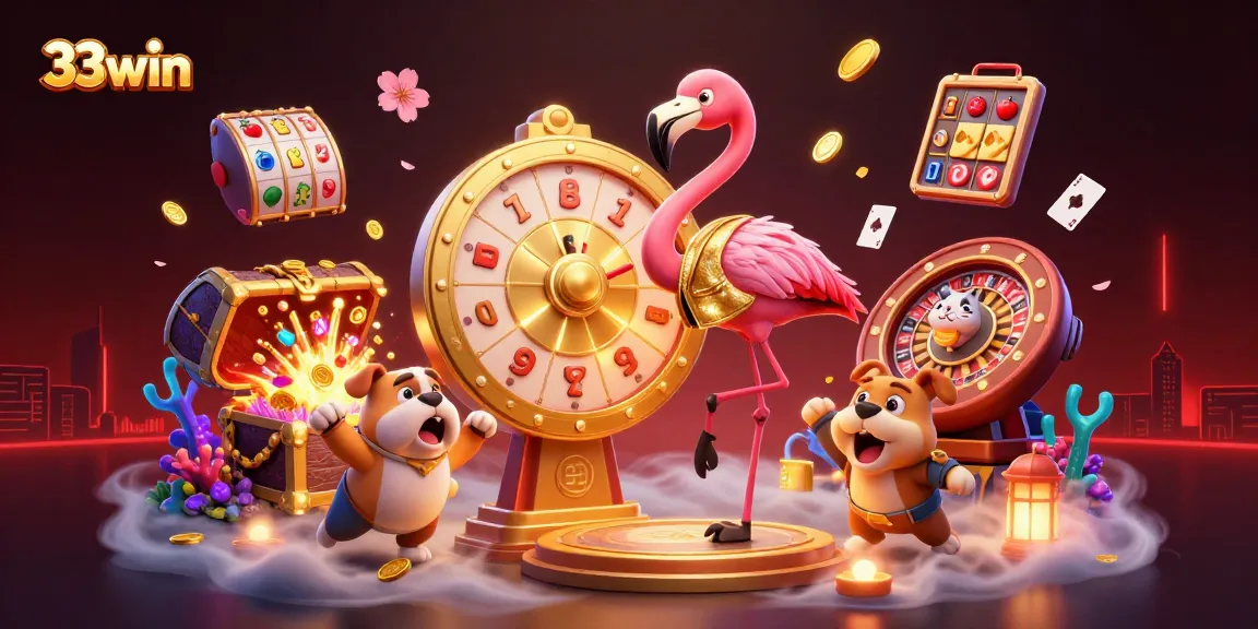 Spin the 33win prize wheel with excitement and vibrant casino elements in detail.
