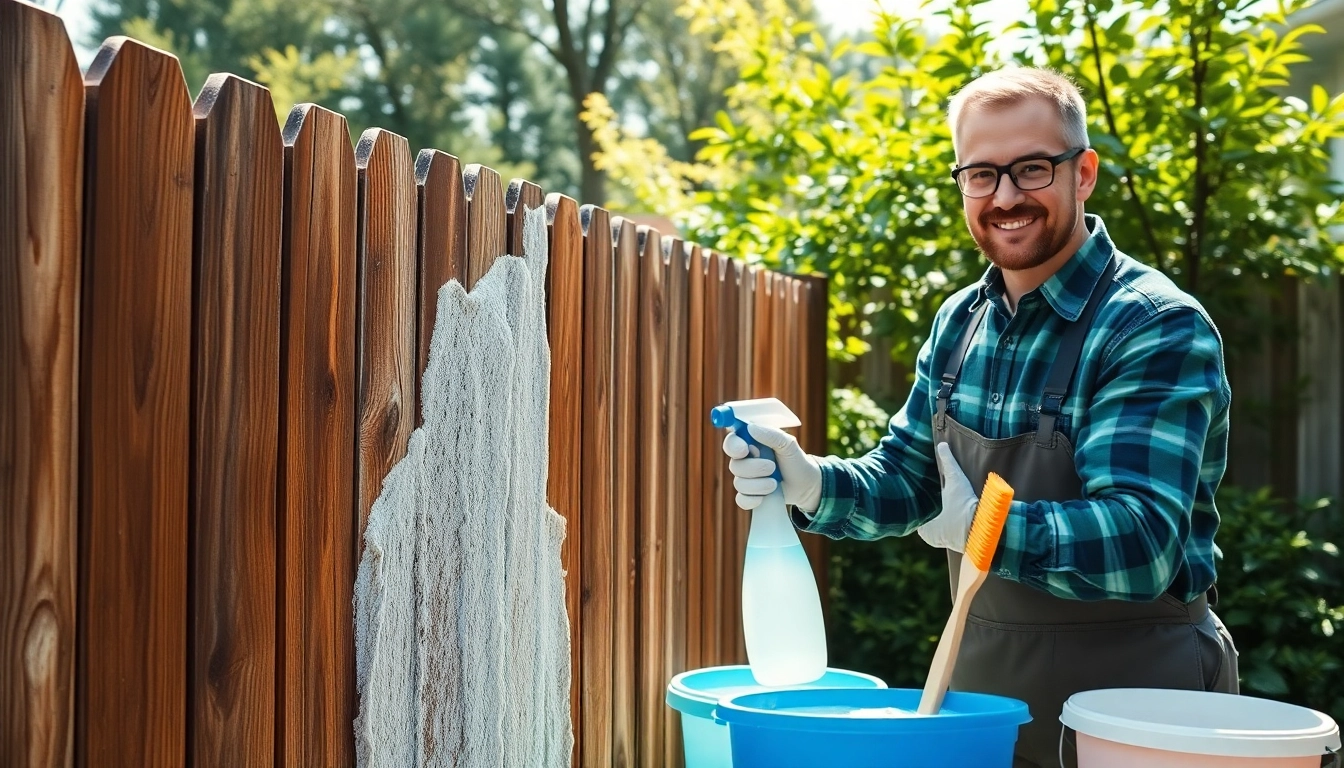 Engaging fence cleaning professional revitalizing a wooden fence using eco-friendly methods.
