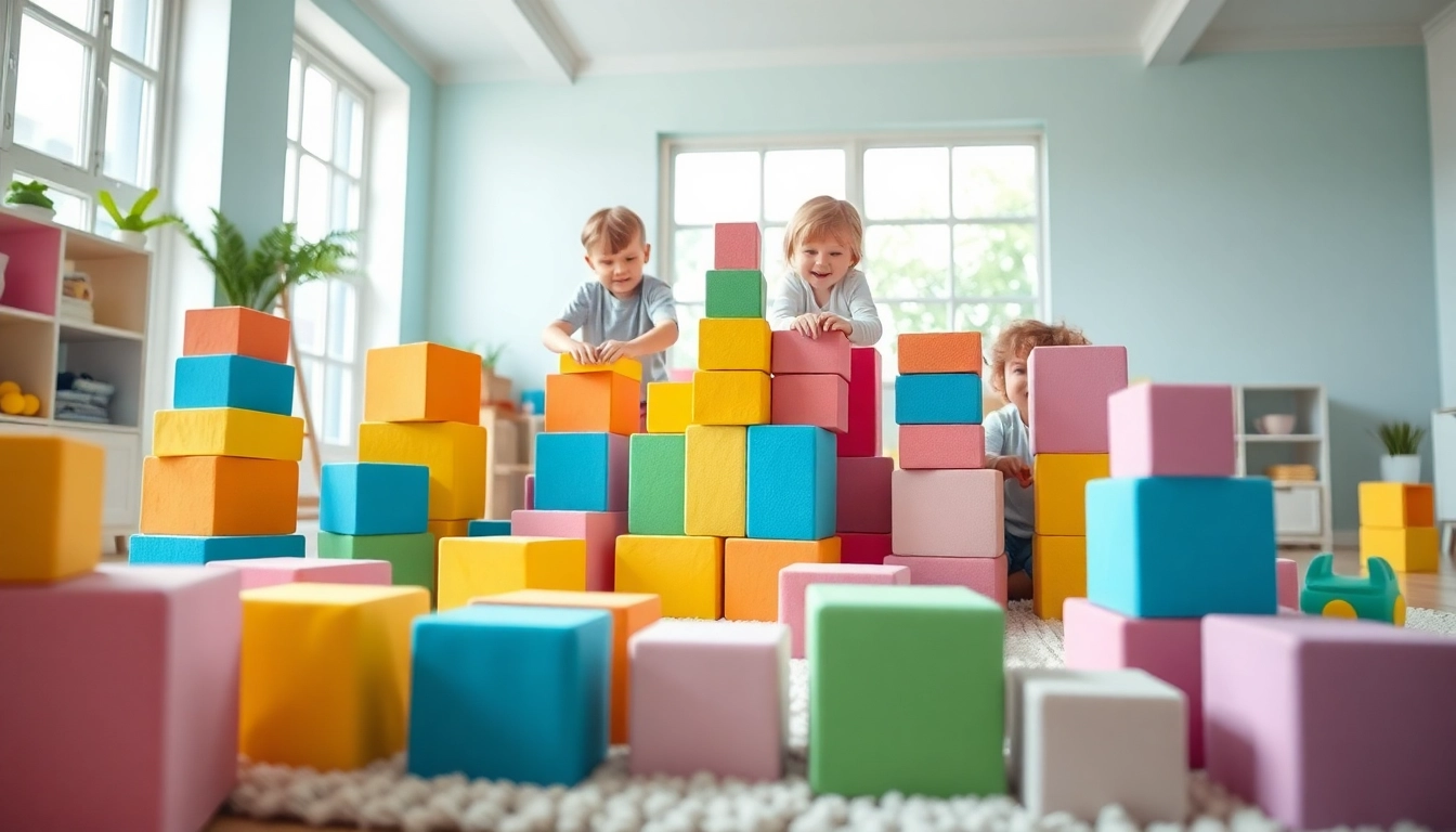 Read more here about children playing with vibrant soft foam blocks for creative building fun.