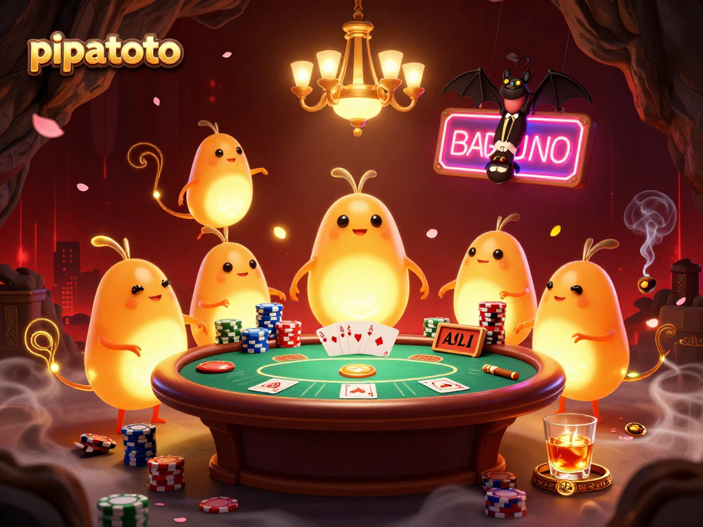 Pipatoto glowworms illuminate a vibrant cave casino with poker excitement.