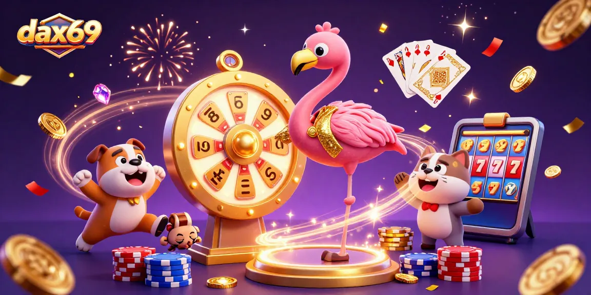 Menyaksikan kasino dax69 dengan flamingo pembawa acara, bulldog, dan kucing memberi hadiah pada slot bertema.