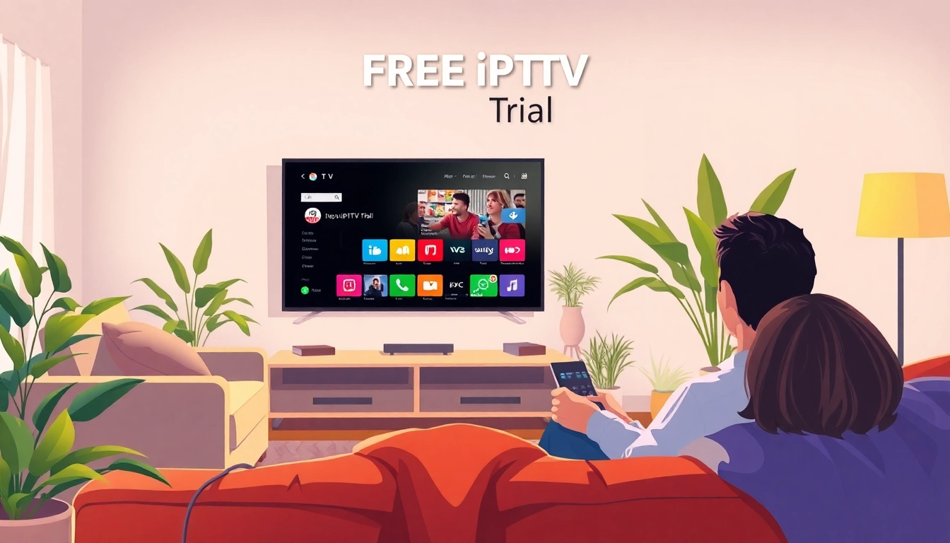 Enjoy the FREE IPTV Trial with a cozy living room setting featuring a modern TV.