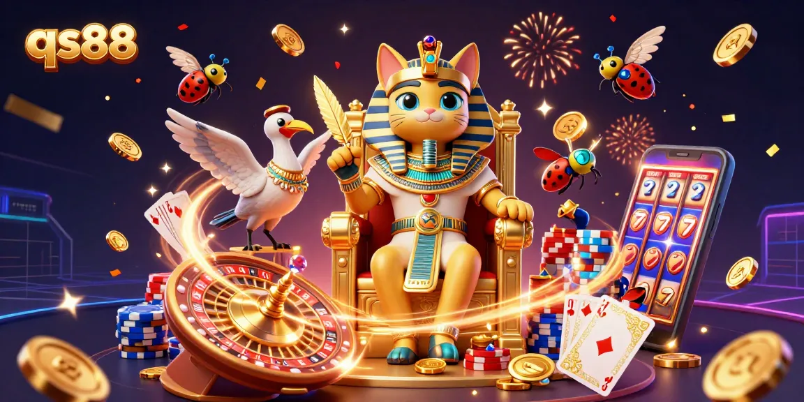 Experience the excitement of qs88 casino with a vibrant scene of gaming characters and rich elements.