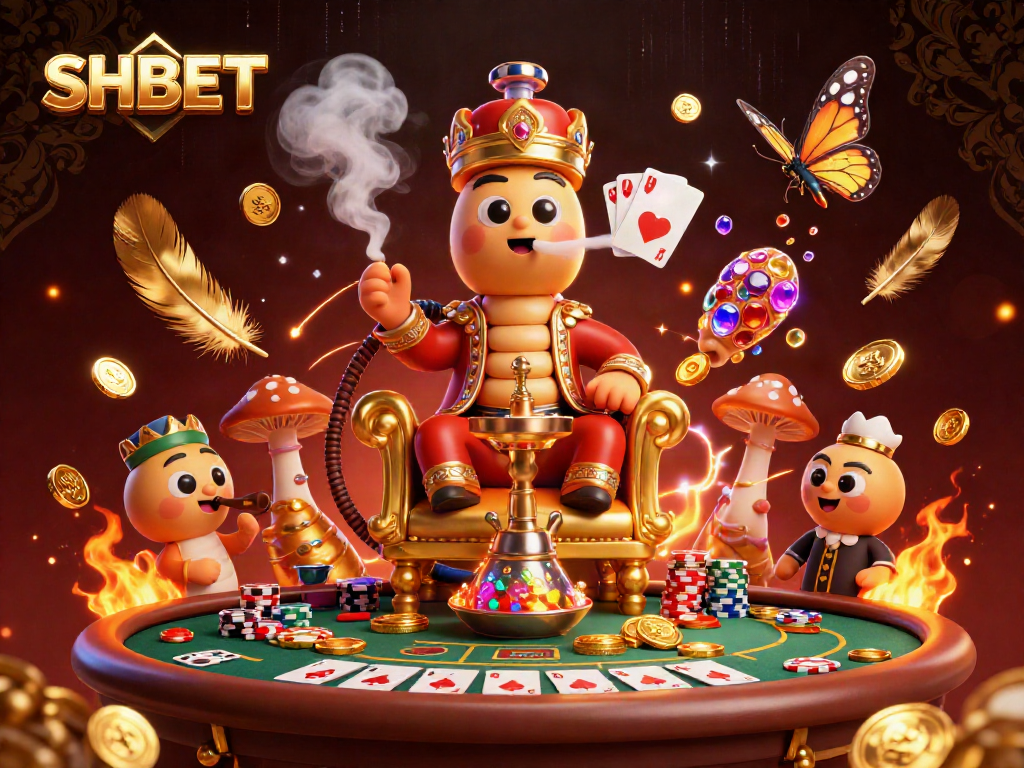 Experience thrilling poker gameplay with SHBET’s vibrant 3D casino illustration featuring exciting game elements.