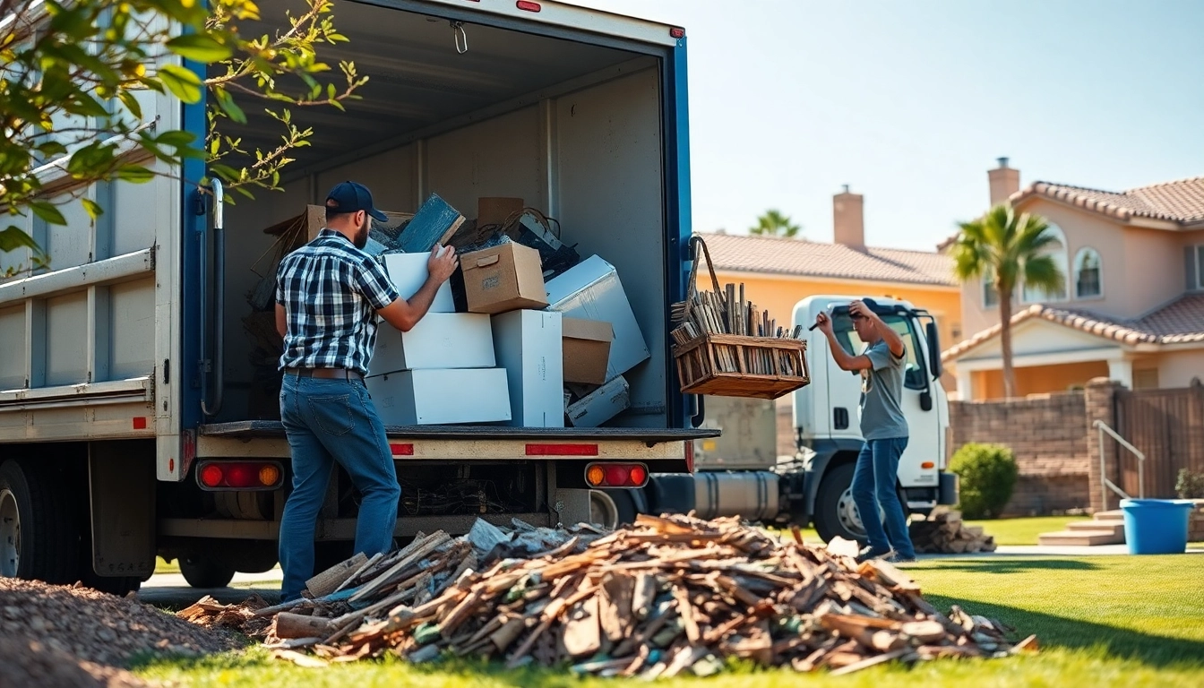 Efficient junk removal Phoenix AZ team clearing debris from a residential yard.