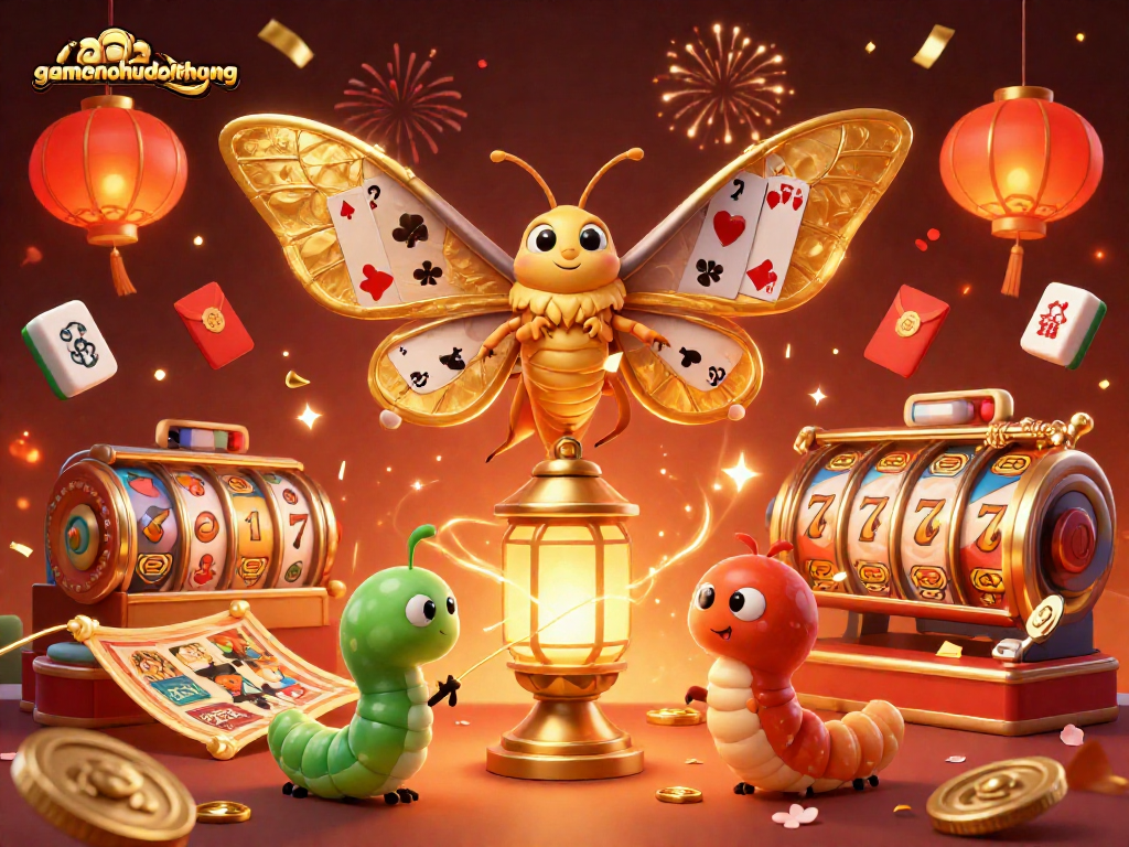 Engage with gamenohudoithuong’s vibrant casino richness featuring a golden moth and dynamic slot elements.