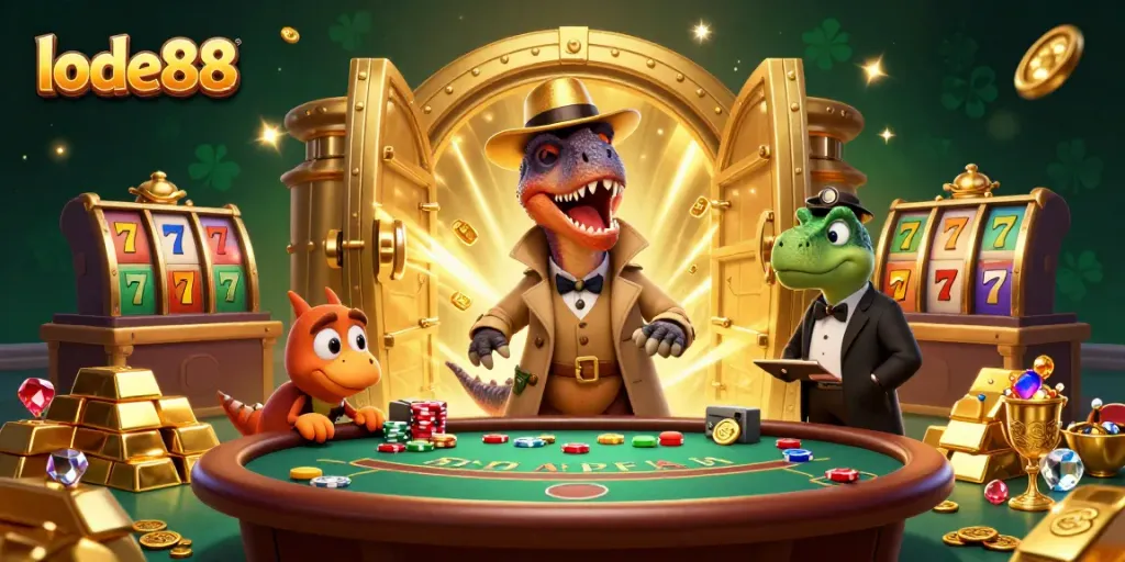 Experience the vibrant energy of lode88 while gambling with unique characters at a blackjack table.