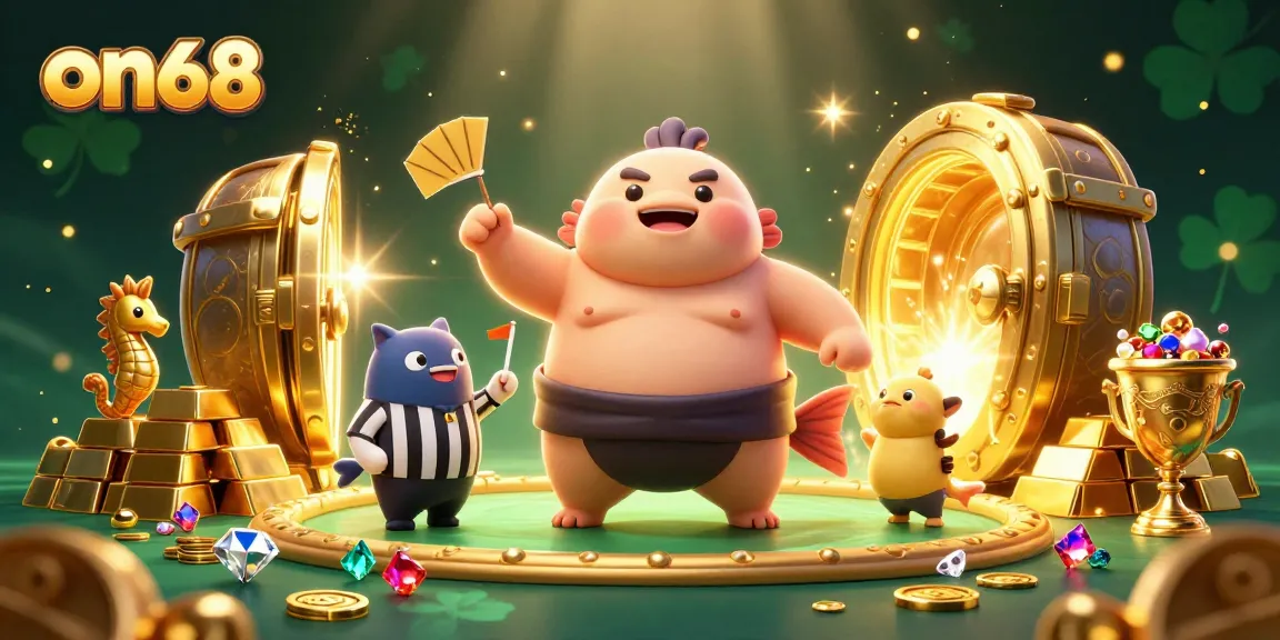 Experience thrilling wins at on68 with an engaging underwater casino scene featuring animated characters and sparkling treasures.