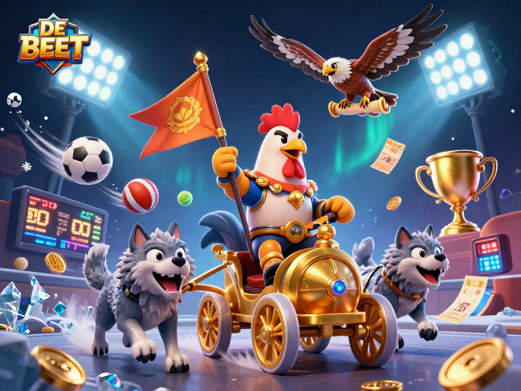 Engage with DE BET in this dynamic 3D casino adventure featuring sports elements and a powerful rooster warlord.
