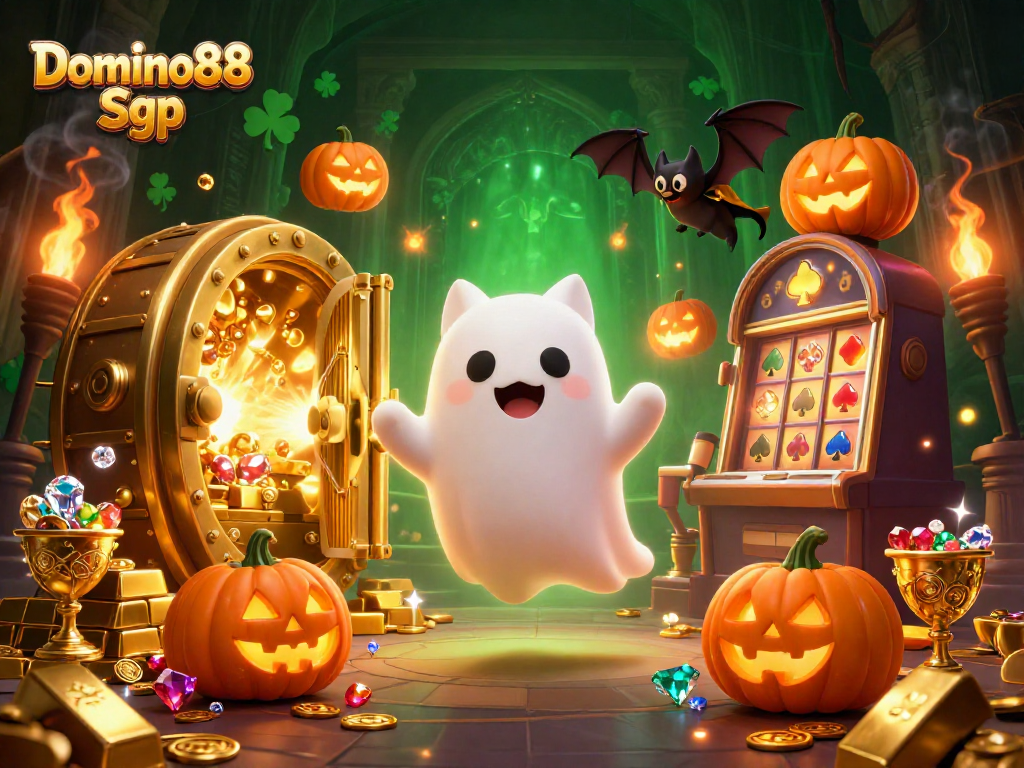 Discover winning strategies at Domino88 Sgp with a spooky casino-themed 3D illustration.