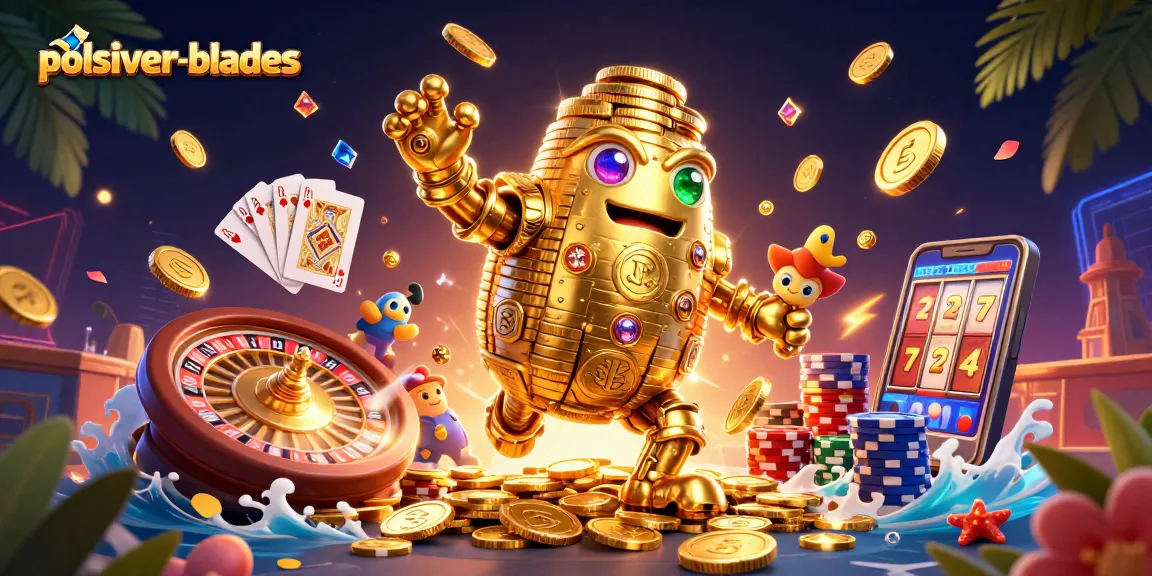Experience premium gaming thrills with polsilver-blades in this captivating 3D casino illustration.