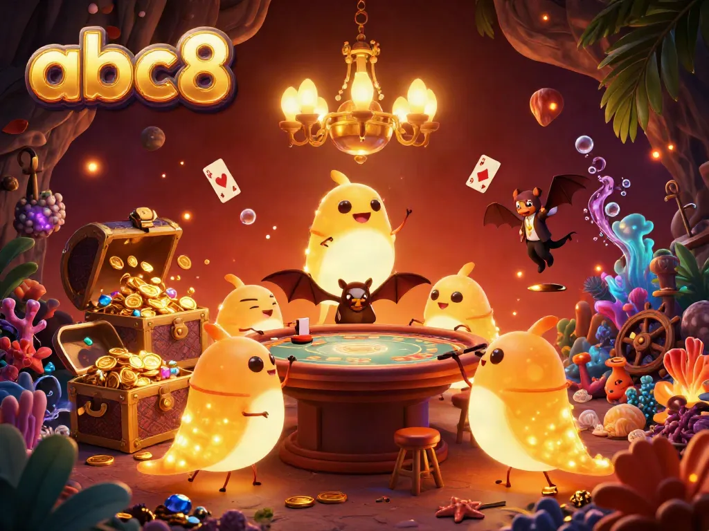 Experience the vibrant excitement of abc8's casino games with glowworms lighting the way in a colorful underwater setting.