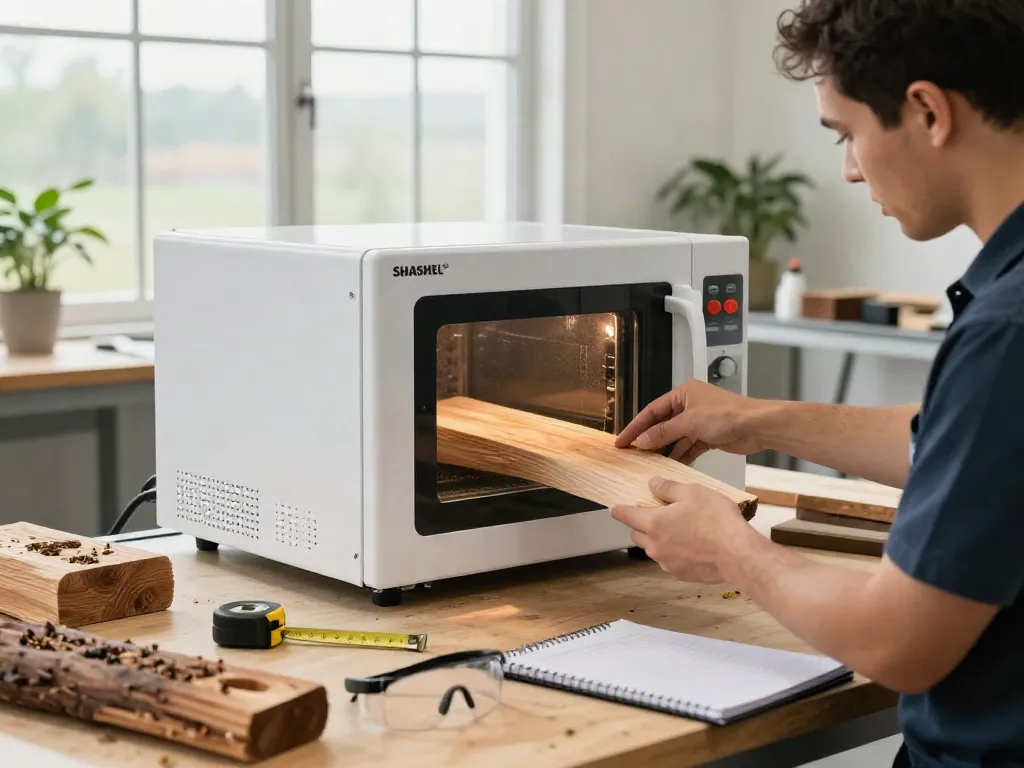 SHASHEL® microwave technology treatment for wood-boring insects in a modern workshop