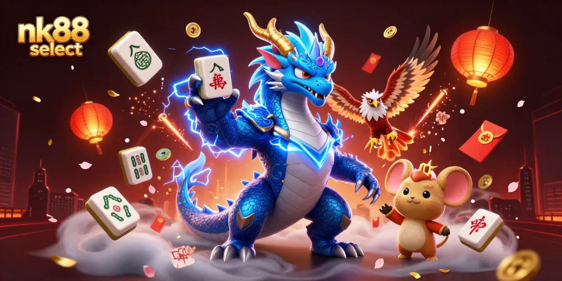 Experience thrills and wins at nk88 select with a vibrant casino-themed illustration featuring dynamic elements.